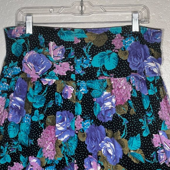 Fritzi Medium Black With Purple & Teal Rose Vintage Floral Midi Skirt U.S.A. Off - Picture 2 of 13